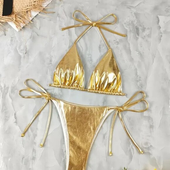 Sexy Bikini Set with Straps, (Color: Golden - Picture 7 of 7